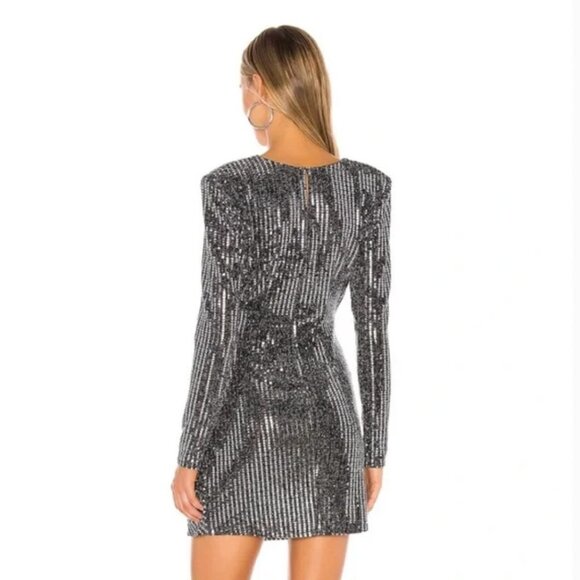 ASTR THE LABEL PARIS METALLIC Silver LONG SLEEVE MINI DRESS SIZE SMALL - Picture 2 of 15